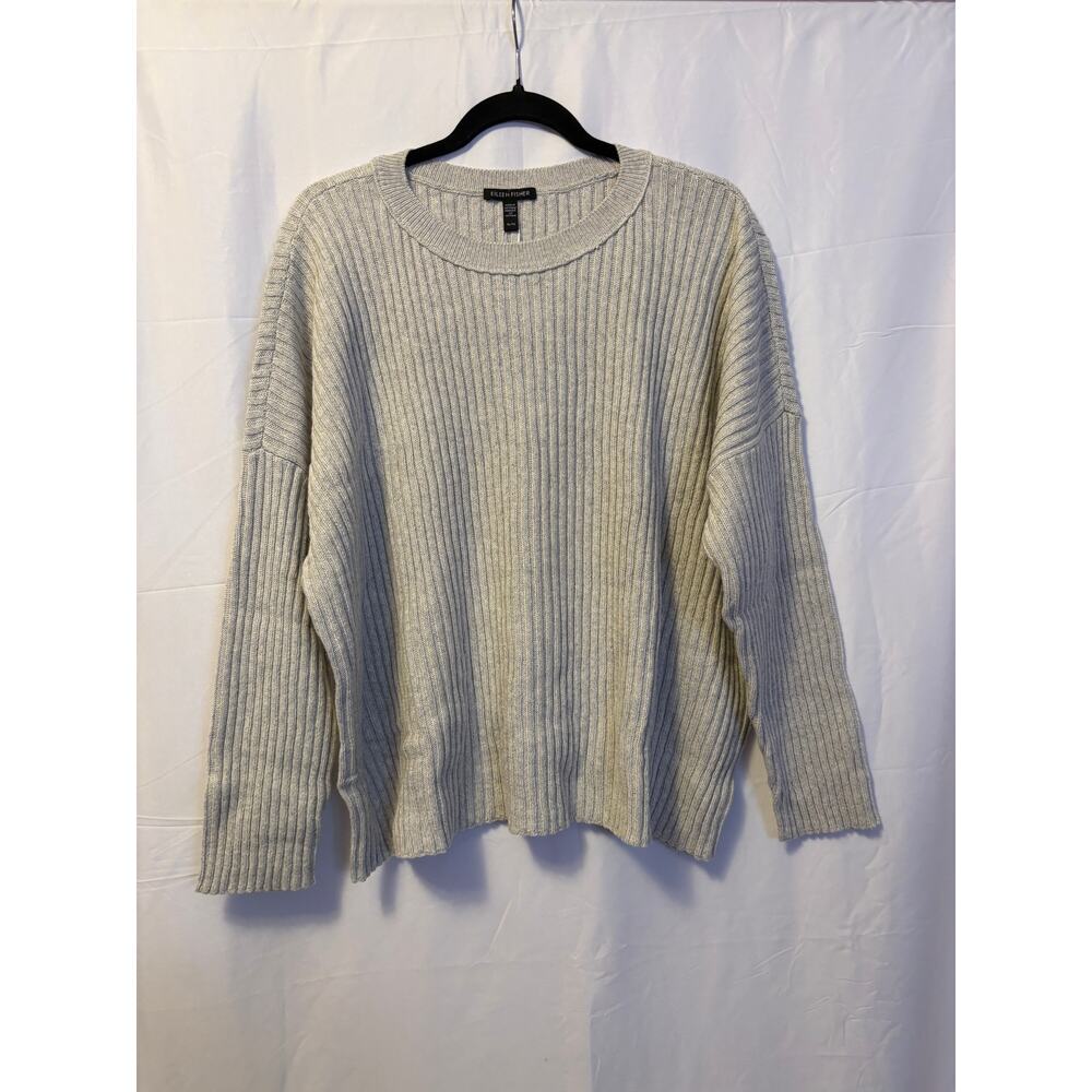 New Eileen Fisher Ribbed Knit Cotton Cashmere Sweater Gray Women's Sz XL